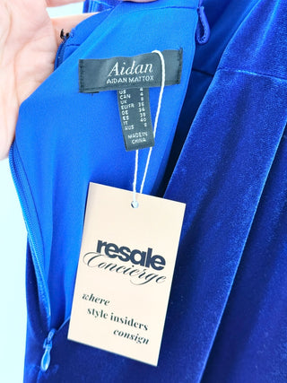 Aidan by Aidan Mattox Twist Front Sleeveless Velvet Formal Gown Royal Blue 4