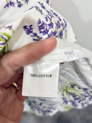 Cousin the label off shoulder pattern smocked mini dress, XS