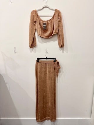 Lovers and Friends metallic set crop top and tie maxi skirt, S