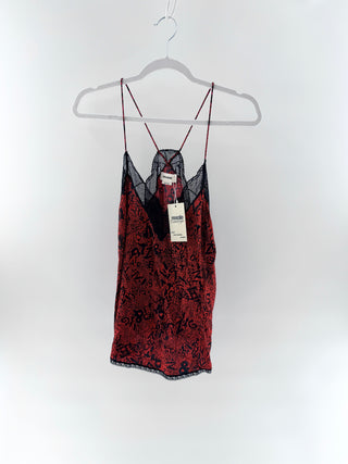 Zadig & Voltaire cristy silk tank top with lace trim, S