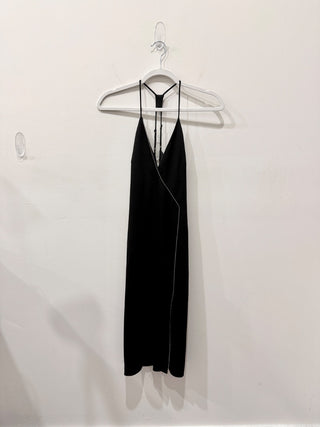 Halston Heritage sleeveless silver trim midi satin dress, 0