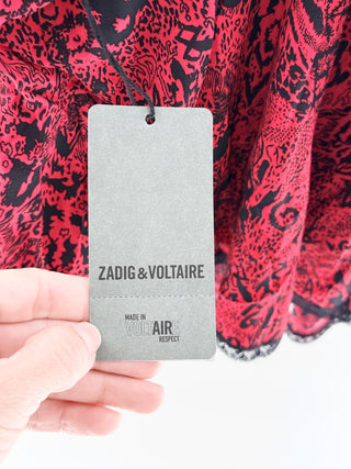 Zadig & Voltaire cristy silk tank top with lace trim, S