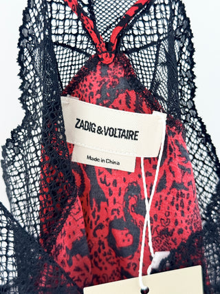 Zadig & Voltaire cristy silk tank top with lace trim, S