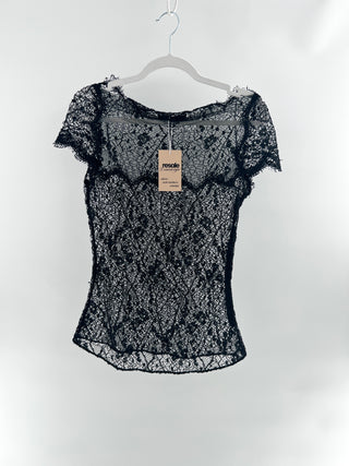Ellie Tahari cap sleeve lace mesh top, M