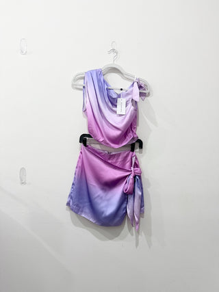 Lovers and Friends satin tie dye set: top and skort shorts, S