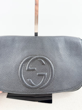 Gucci soho flap leather cross body bag with chain strap