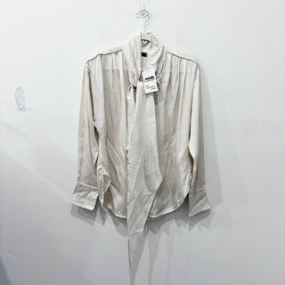 NWT MaxMara Silk Long Sleeve Monviso Button-Up Shirt With Tie Cream Women's US 8
