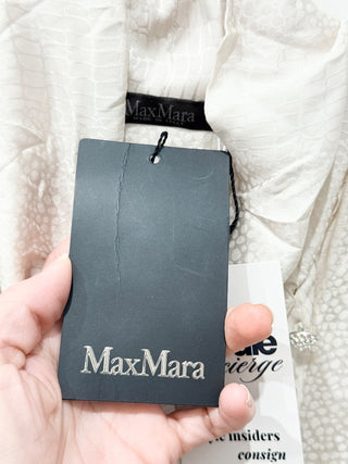 NWT MaxMara Silk Long Sleeve Monviso Button-Up Shirt With Tie Cream Women's US 8