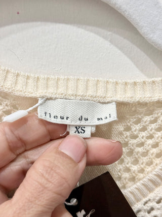 Fleur Du Mal Sleeveless Crochet Knit Bodycon Maxi Dress Cream Women's Size XS