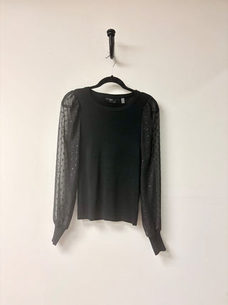 Tahari black knit top with sheer sleeves, L
