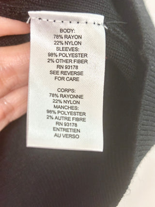 Tahari black knit top with sheer sleeves, L