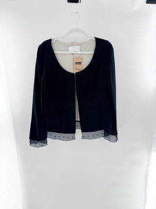 Prada round neck blazer with silk trim gromets, 46 IT / US 10