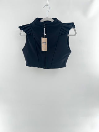 Port de Bras zip up ruffle sleeve crop top, L