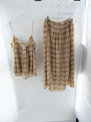Zimmermann silk paisley pattern set tank top and maxi skirt, top 1/ S bottom 2 / M