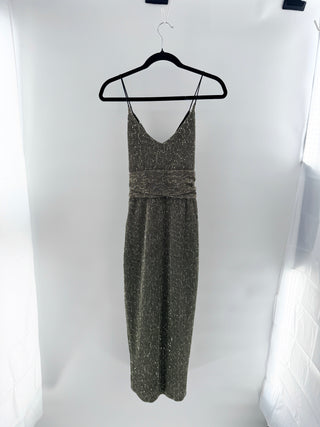 NWT Saylor Cyrielle Metallic Sequins Slip Midi Dress Silver Gold Women's Size XS