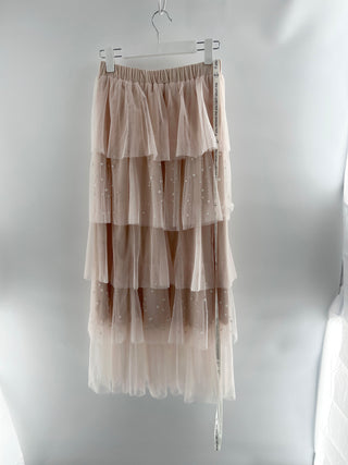 Vitagrace tulle ruffle maxi skirt with pearls, M/L