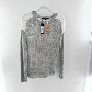 NWT Generation Love Two Tone Pullover Open Knit Sweater Gray White Women's Small