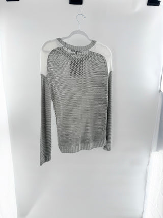 NWT Generation Love Two Tone Pullover Open Knit Sweater Gray White Women's Small