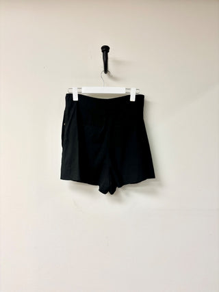 Vince Pleated Button Linen Blend High Waisted Trouser Shorts Black Womens Size 6