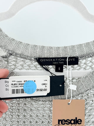 NWT Generation Love Two Tone Pullover Open Knit Sweater Gray White Women's Small
