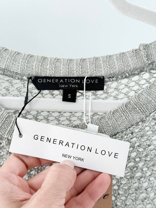 NWT Generation Love Two Tone Pullover Open Knit Sweater Gray White Women's Small