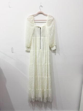 NWT Alice & Olivia Cooper Smocked Bodice Lace Maxi Dress White Women's Size 4
