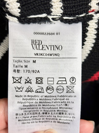 Red Valentino Ruffled Hem Ribbed-Knit Sweater Striped Black Women's Size Medium