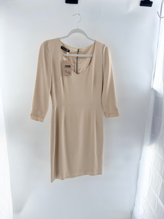 Dolce and Gabbana 3/4 Sleeve V-Neck Midi Shift Dress Beige Women's Size Small