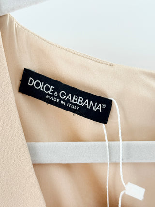 Dolce and Gabbana 3/4 Sleeve V-Neck Midi Shift Dress Beige Women's Size Small