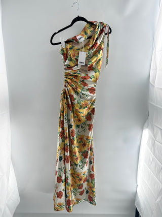 SONYA asymmetrical sleeveless floral satin long dress, M