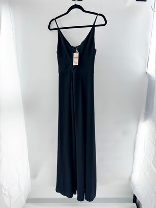 L'Agence Satin Sleeveless Spaghetti Strap V-Neck Maxi Slip Dress Black Women's 4