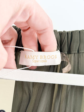 Ramy Brook satin smocked mini dress with embroidery, L