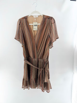 Ramy Brook metallic pattern mini dress with ruffle, L