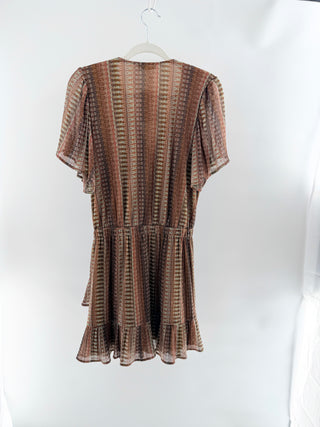 Ramy Brook metallic pattern mini dress with ruffle, L