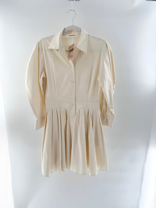 Alexis Mirielle Pleated Balloon-Sleeve Mini Shirtdress Cream Women's Size Medium