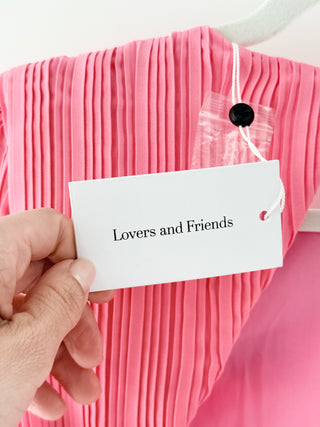 NWT Lovers + Friends Sawyer Plissé Pleated Long Bell Sleeve Blouse Candy Pink XS