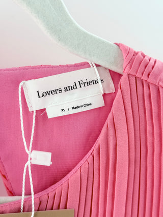 NWT Lovers + Friends Sawyer Plissé Pleated Long Bell Sleeve Blouse Candy Pink XS