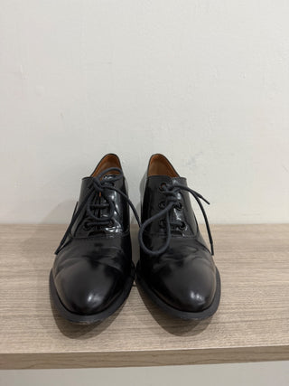 Celine Paris Leather Lace-Up Block Heeled Oxfords Shoes Black Women's 39 / 8.5