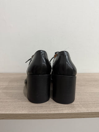 Celine Paris Leather Lace-Up Block Heeled Oxfords Shoes Black Women's 39 / 8.5