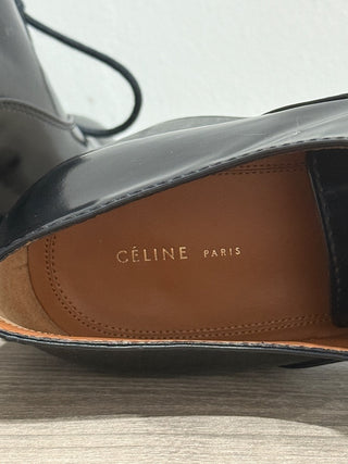 Celine Paris Leather Lace-Up Block Heeled Oxfords Shoes Black Women's 39 / 8.5