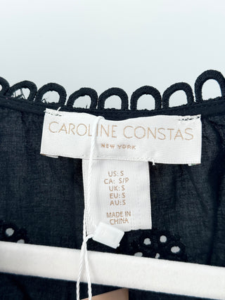Caroline Constas Eyelet Scalloped Flutter Sleeve Crop Blouse Black Women's Small