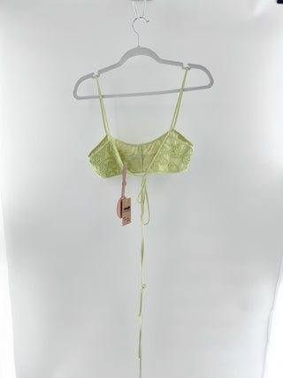 NWT Alexis Riva Embroidered Lace Trim Crop Bralette Top Citron Women's Size Medium