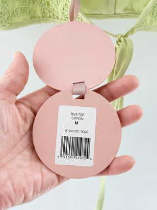 NWT Alexis Riva Embroidered Lace Trim Crop Bralette Top Citron Women's Size Medium