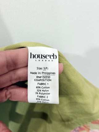 House of CB Carmen Peony Floral Print Bustier Midi Sundress Green Pink Small