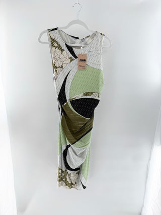 Emilio Pucci Printed Sleeveless Ruched Bodycon Midi Dress Green Multi Women US 8