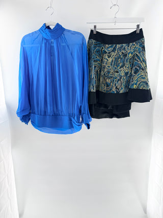 Gomez Gracia London matching set silk blouse and mini skirt, UK 8 / US 4