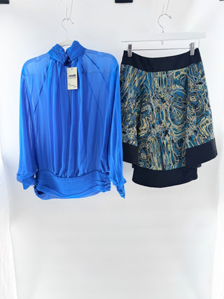 Gomez Gracia London matching set silk blouse and mini skirt, UK 8 / US 4