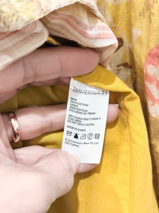Zimmermann Pattie Tie-Shoulder Midi Sundress Mustard Floral Women's Size 1 / S