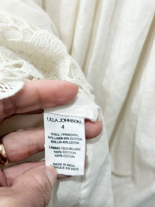 Ulla Johnson Flutter Sleeve Scalloped Lace Trim Midi Dress White Women's Size 4