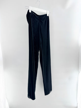 Vix Sanna pants crafted from lightweight semi-sheer mesh fabric, designed with ruched fold-over waistband and flowy wide leg, S